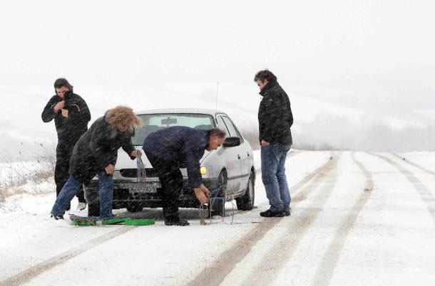 Με αλυσίδες στην Εθνική Καλαμάτας
