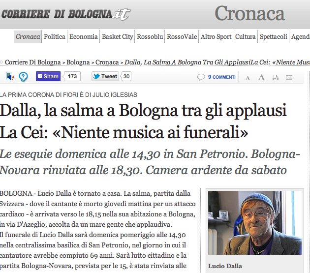 Τώρα-Αναβλήθηκε η κηδεία του L. Dalla;