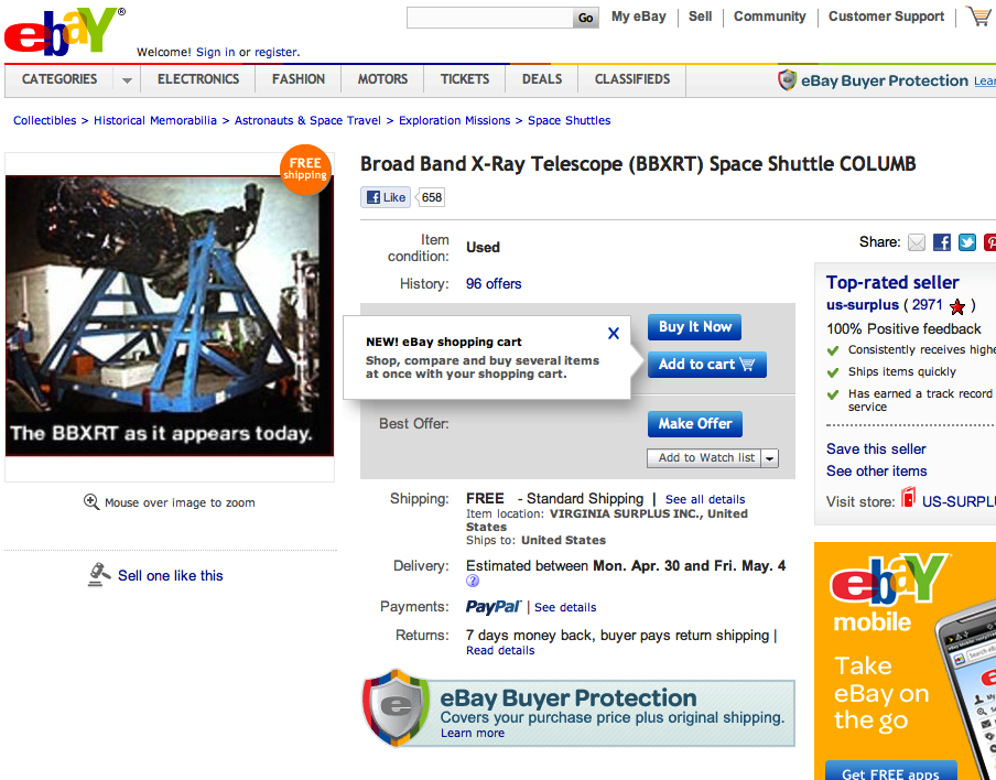 Ιστορικό τηλεσκόπιο προς πώληση