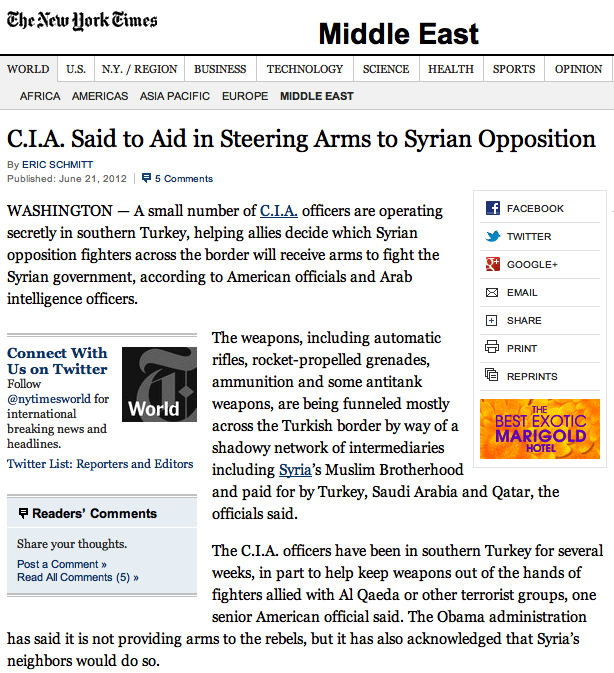 CIA δίνει όπλα σε Σύρους αντάρτες