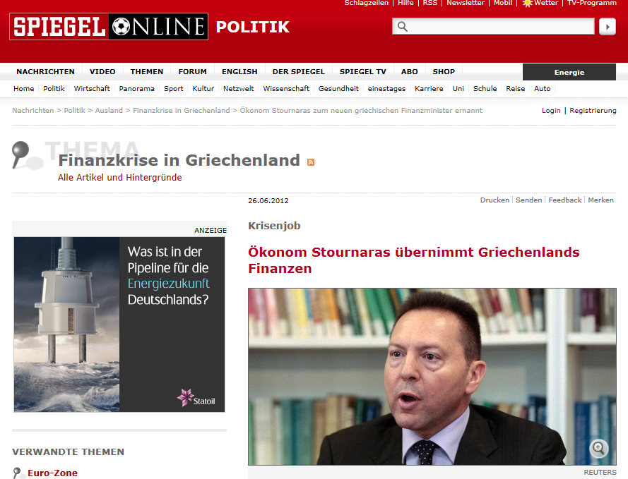 Το Spiegel για τον Γ.Στουρνάρα