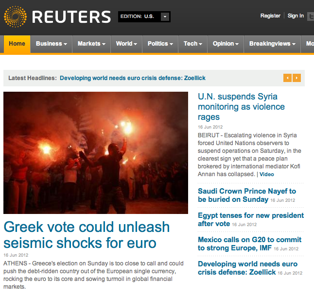 Πρώτο θέμα στο Reuters η Ελλάδα