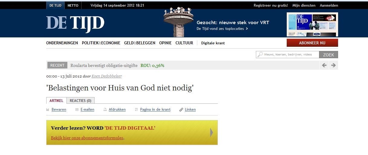 Ο Κατσάμπας στη βελγική De Tijd