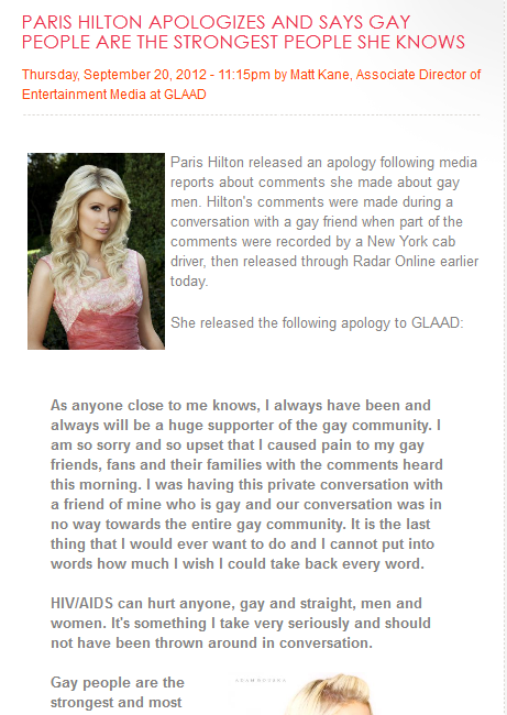 Η Hilton μετάνιωσε για τους gay