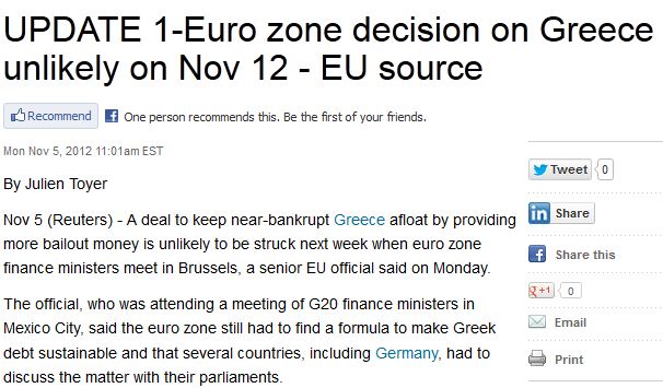 Reuters :Νοέμβριος δίχως δόση