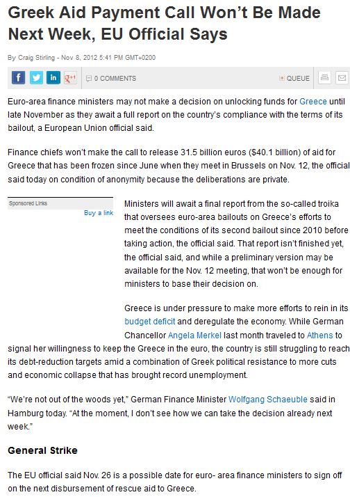 Bloomberg:Καθυστέρηση της δόσης