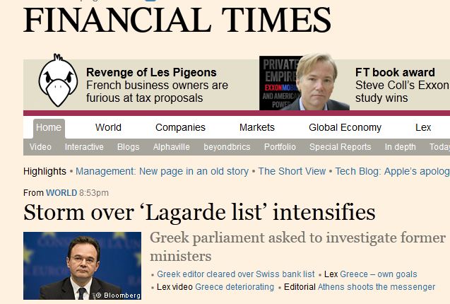 FT: Η καταιγίδα της λίστας Λαγκάρντ