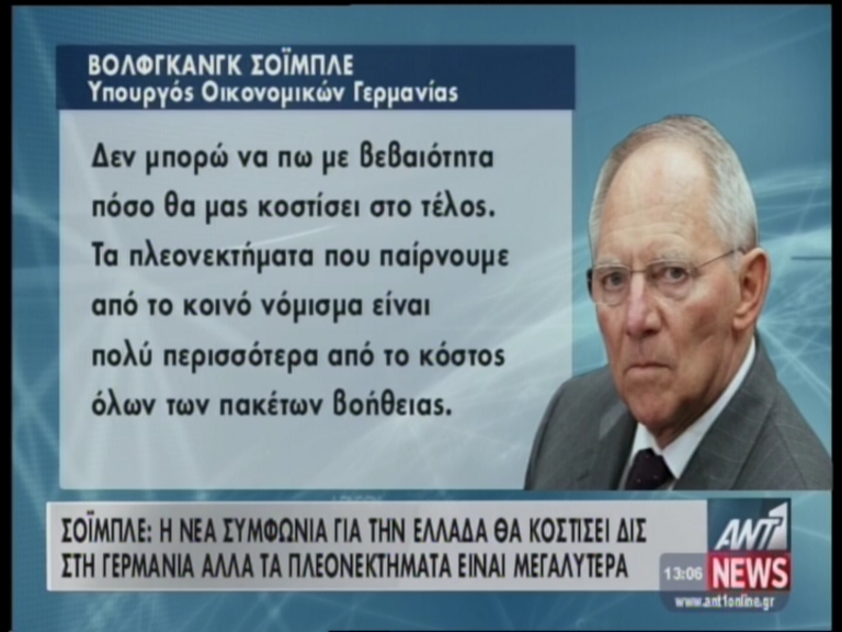 Σόιμπλε: Κοστίζει η Ελλάδα, αλλά…