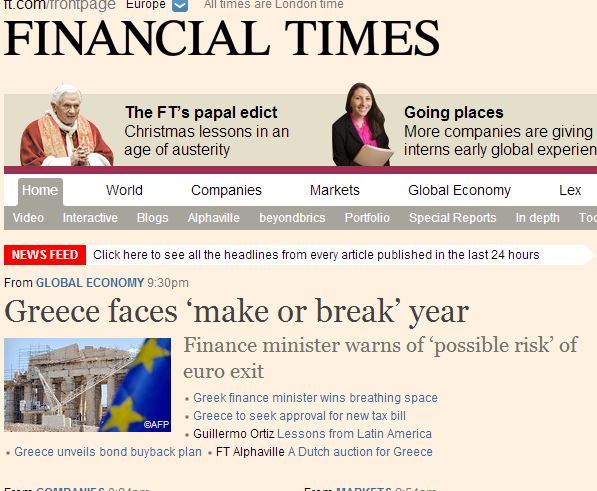 Στουρνάρας στους FT: Χρονιά του όλα ή τίποτα το 2013