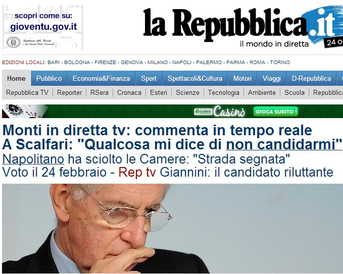 Μόντι: Ποτέ με τον Μπερλουσκόνι