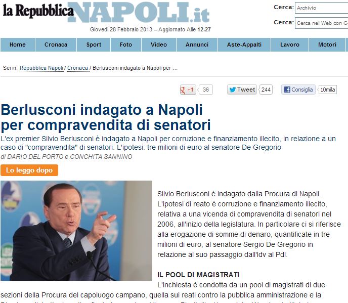 Ο Μπερλουσκόνι κατηγορείται για “εξαγορά” γερουσιαστή