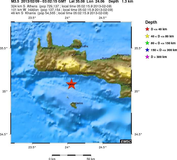 Σεισμός 3,5 Ρίχτερ στην Κρήτη