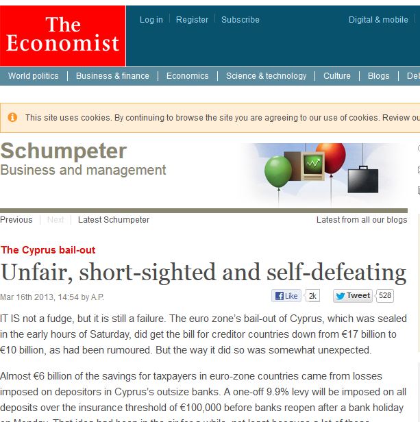 Economist για Κύπρο: Άδικο και κοντόφθαλμο το σχέδιο