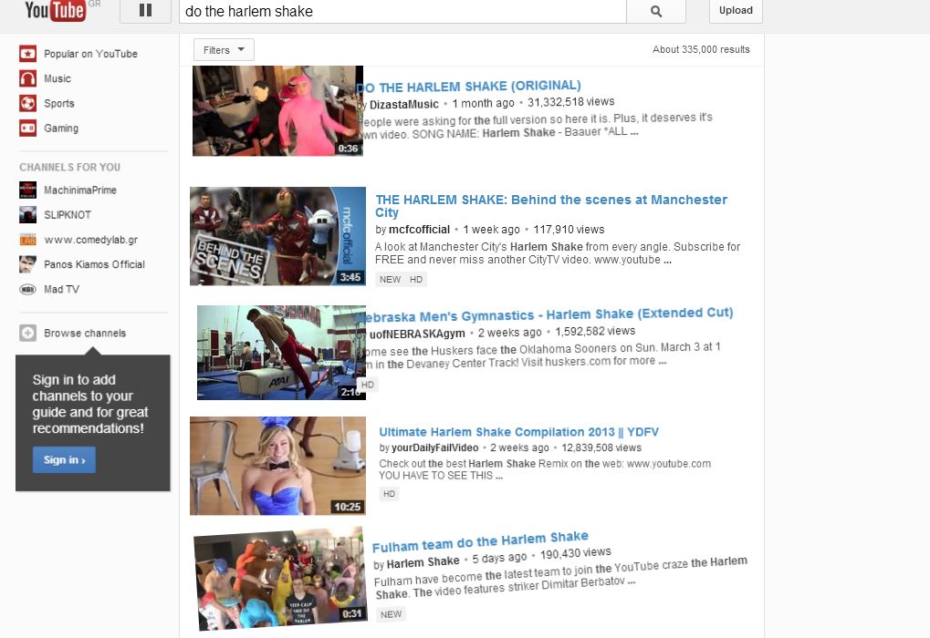 Το youtube χορεύει Harlem Shake