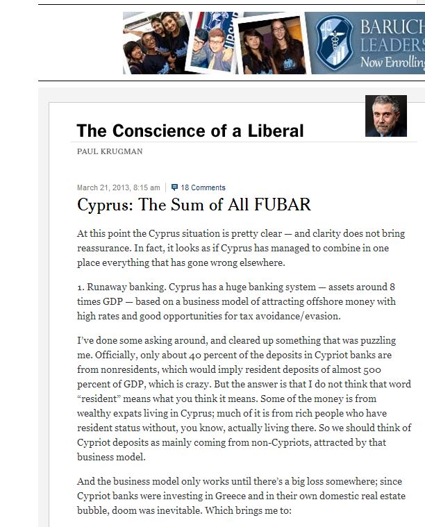 Ο Κρούγκμαν γράφει για την Κύπρο