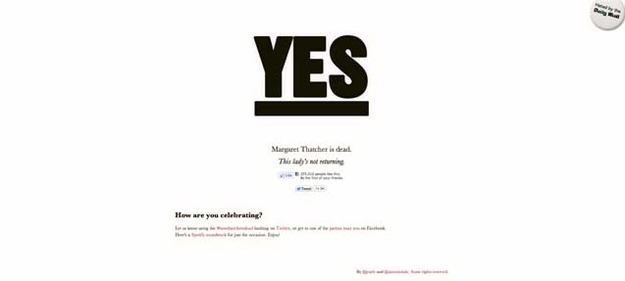 Ιστοσελίδα πανηγυρίζει για τον χαμό της Θάτσερ
