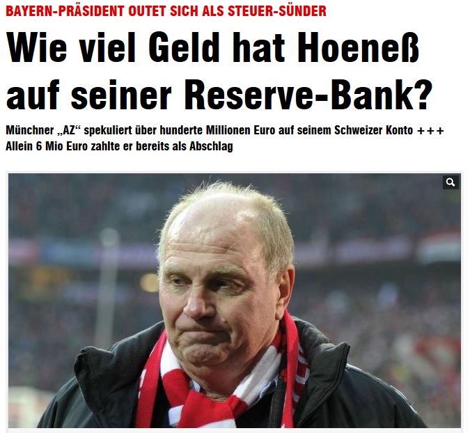 Bild: 10 εκατ. € στην Ελβετία ο Πρόεδρος της Μπάγερν
