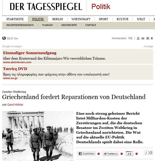 Tagesspiegel:”Οι ναζί κατέστρεψαν την Ελλάδα όσο καμία άλλη χώρα”