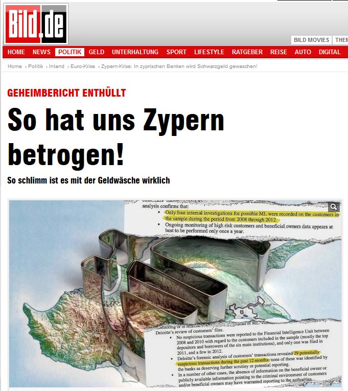 Bild: “Έτσι μας εξαπάτησε η Κύπρος”