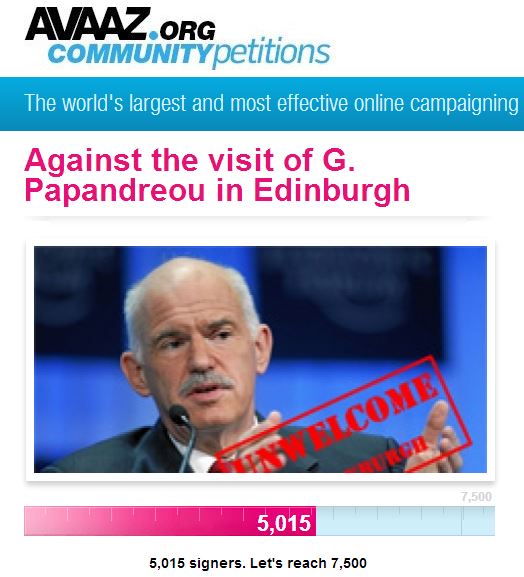 On line μετρητής κατά της επίσκεψης του Παπανδρέου