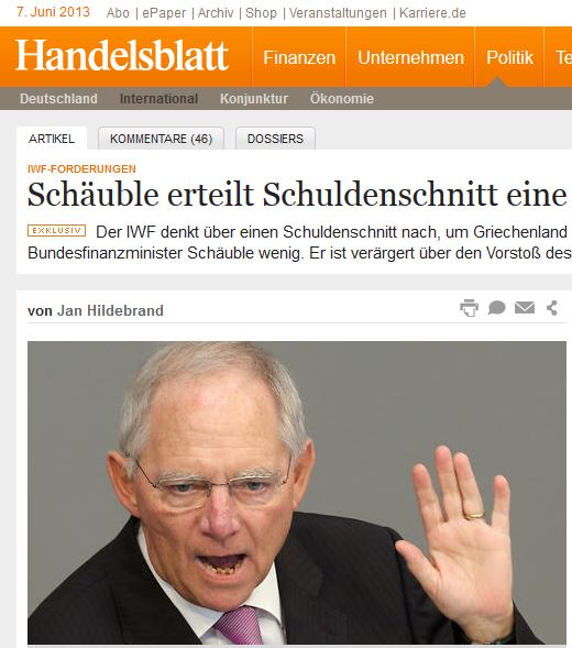 Σόιμπλε: “Όχι” σε νέο κούρεμα του ελληνικού χρέους