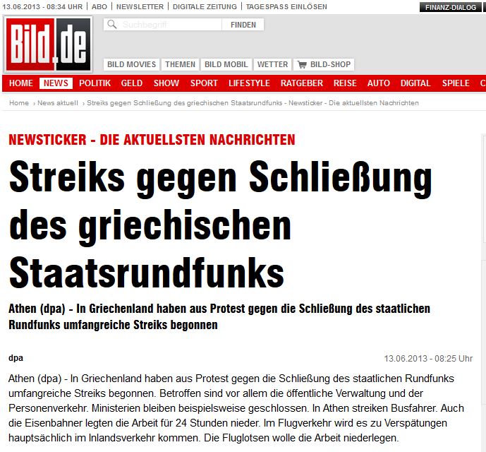 Η Bild για τις απεργίες στην Ελλάδα