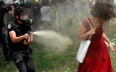 Τι είπε η διαδηλώτρια με το κόκκινο φόρεμα