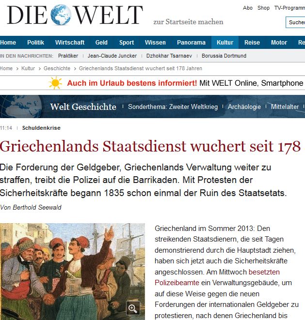 Die Welt: 178 χρόνια ελληνικό δημόσιο