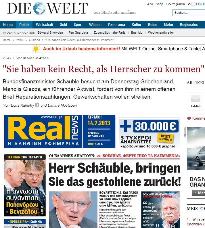 Η Welt για το πρωτοσέλιδο της Real News