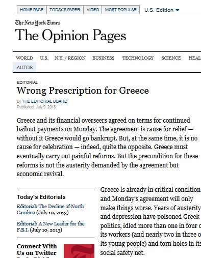 ΝΥΤ: «Λάθος συνταγή για την Ελλάδα»