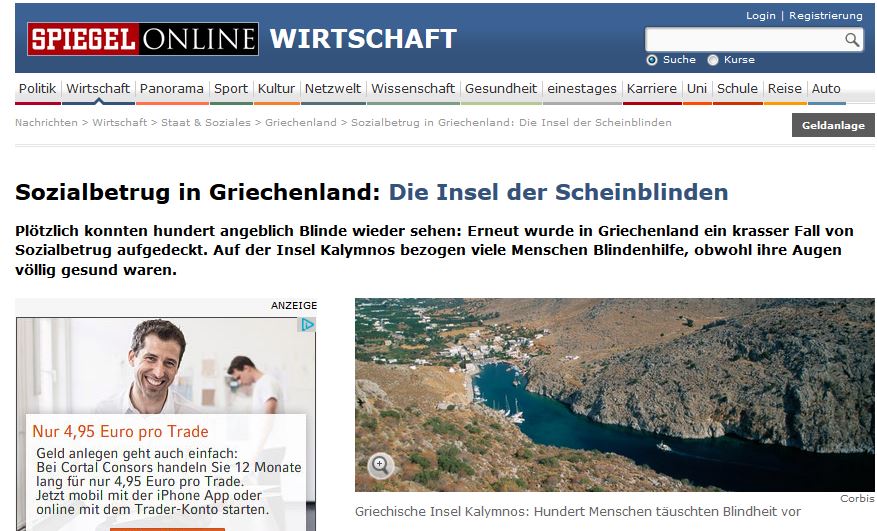 Spiegel:Κάλυμνος, το νησί των δήθεν τυφλών