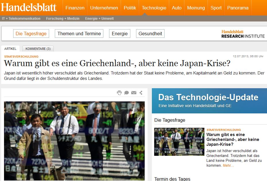 Handelsblatt: “Η Ιαπωνία πιο χρεωμένη απ’ την Ελλάδα”