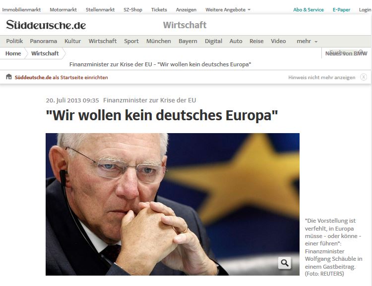 Σόιμπλε:Δεν θέλουμε μια γερμανική Ευρώπη