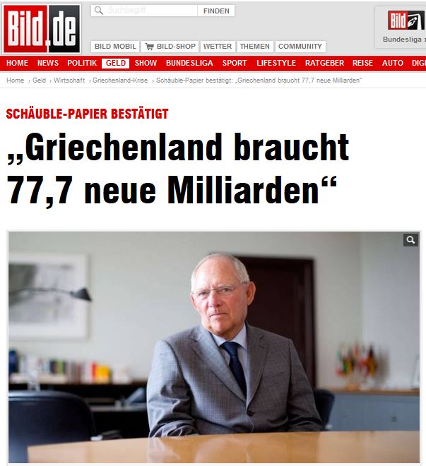 Bild: “Η Ελλάδα χρειάζεται 77,7 δισ. ευρώ”