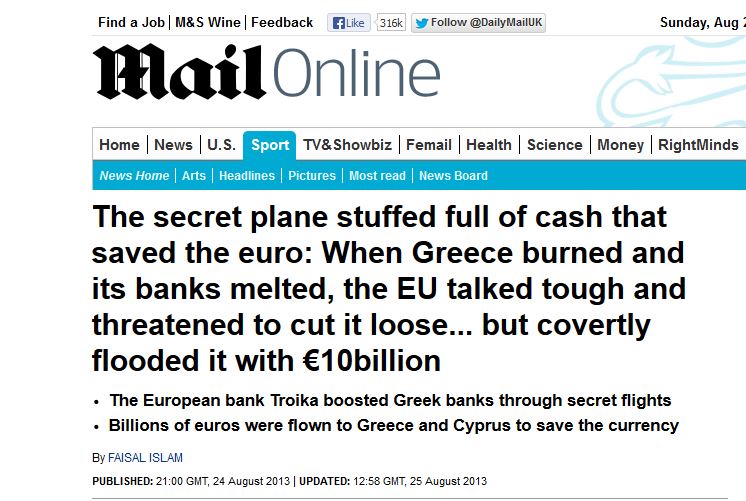 Daily Mail:Αεροπλάνα γεματά λεφτά έσωσαν την Ελλάδα