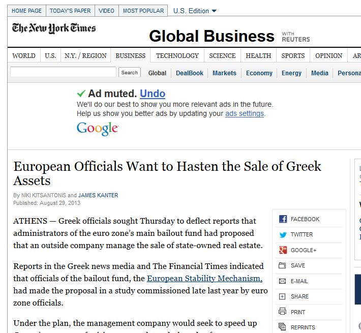 NYT:Εξετάζεται η πώληση της ελληνικής περιουσίας