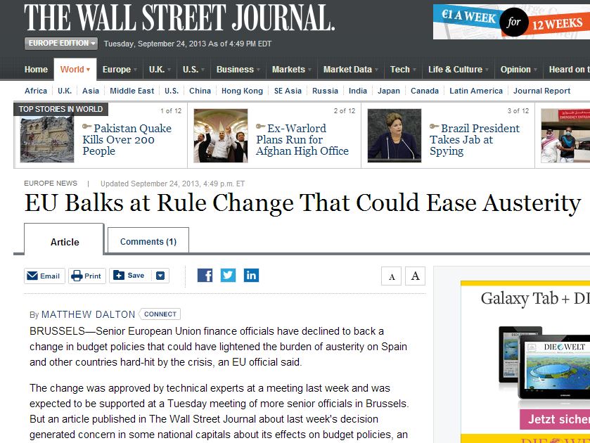 WSJ: Δεν εγκρίθηκε ο τρόπος υπολογισμού των ελλειμμάτων