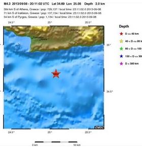 Δύο σεισμοί κοντά στο Τυμπάκι