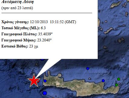 Γεωδυναμικό: 6,3 Ρίχτερ ο σεισμός ανοιχτά της Κρήτης