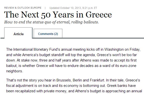 Wall Street Journal:”Τα επόμενα 50 χρόνια στην Ελλάδα”