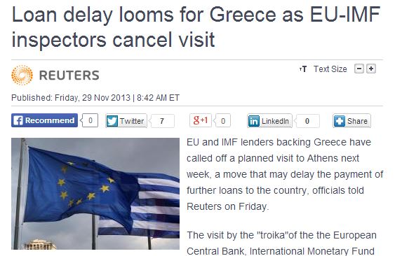 Reuters: Η τρόικα δεν θα μεταβεί στην Αθήνα