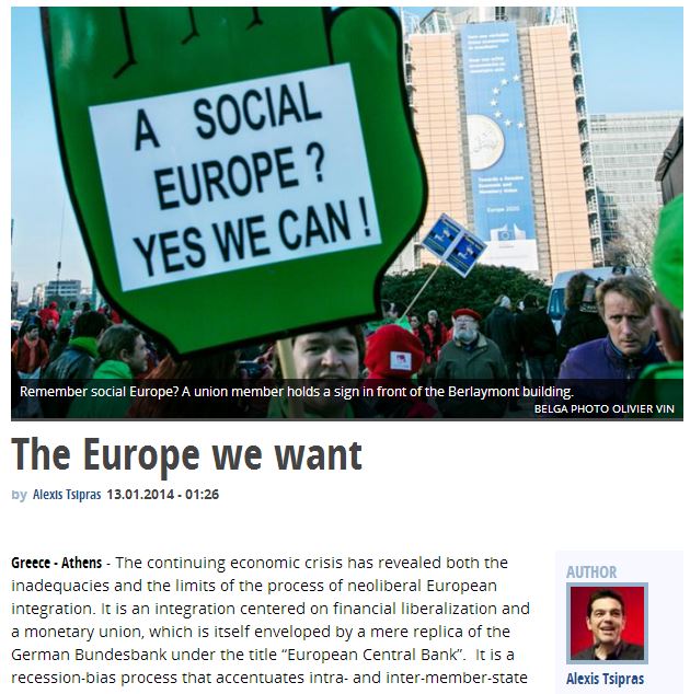 Άρθρο του Τσίπρα: Η Ευρώπη που θέλουμε