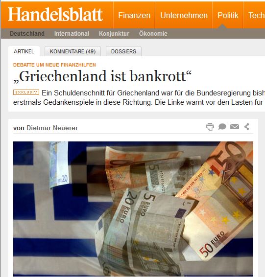 Handelsblatt: «Η Ελλάδα έχει χρεωκοπήσει»