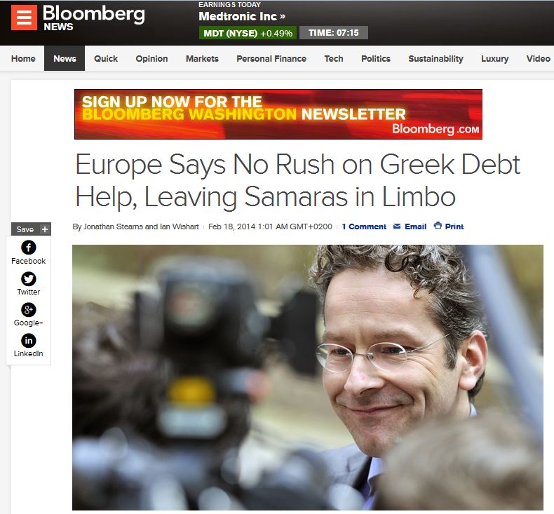 Bloomberg: «Αφήνουν μετέωρο τον Σαμαρά»