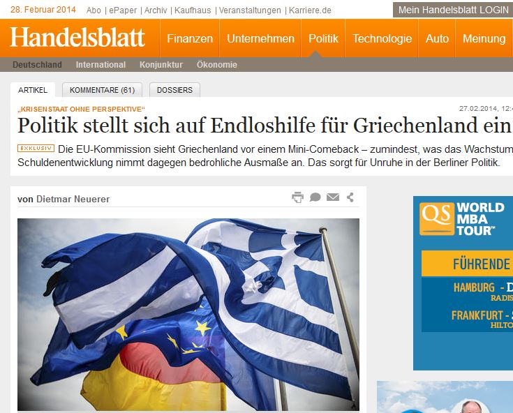 Handelsblatt: Θα συντηρούν οι Γερμανοί διαρκώς την Ελλάδα;