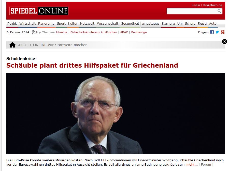 «Ο Σόιμπλε σχεδιάζει τρίτο πακέτο στήριξης για την Ελλάδα»