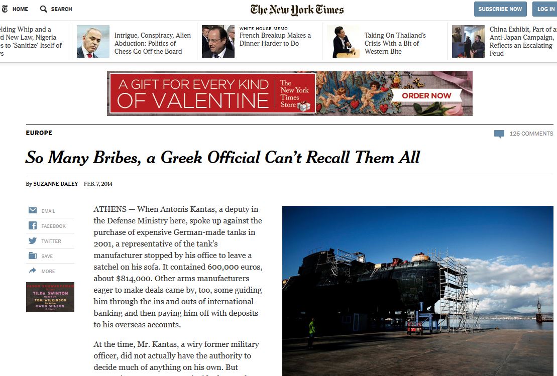 Οι ΝΥΤ για τις μίζες στα εξοπλιστικά