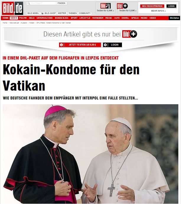 Bild: Κοκαΐνη σε προφυλακτικά για… το Βατικανό