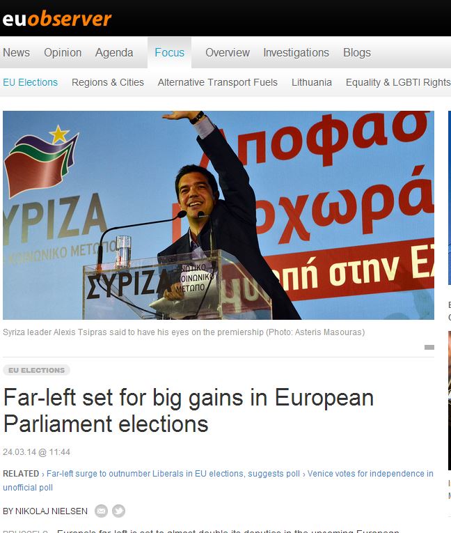 Euobserver: Μεγάλα κέρδη της άκρας αριστεράς στις ευρωεκλογές