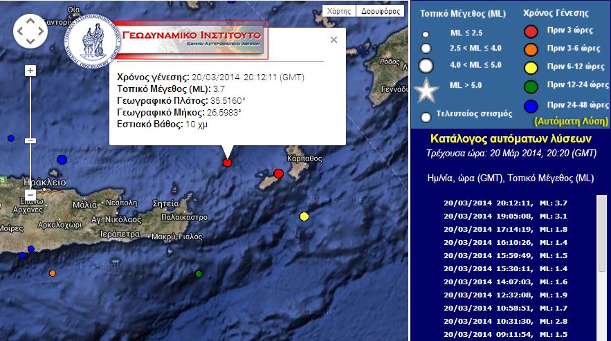Σεισμός 3,7 Ρίχτερ ανατολικά της Κρήτης